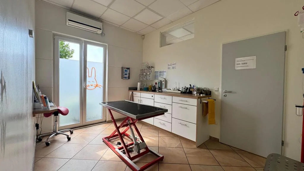 Heller Behandlungsraum mit höhenverstellbarem Tisch